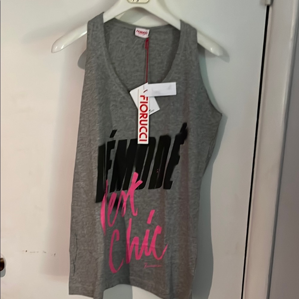 Fiorucci Gray Tank with Pink and Black Design